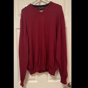 Garret Scott Sweater Mens XL Red V-Neck Knit Pullover 100% Fine Merino Wool EUC